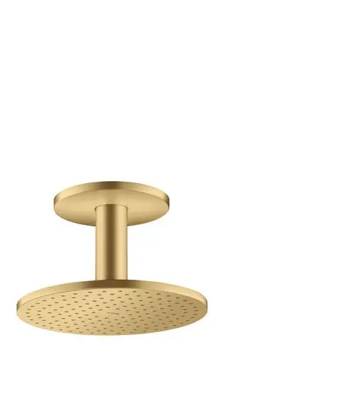 Deckenmontierte Kopfbrause in Brushed Gold Optic von AXOR mit runder Form und mehreren Wasserdüsen, geeignet für moderne Badezimmerinstallationen.